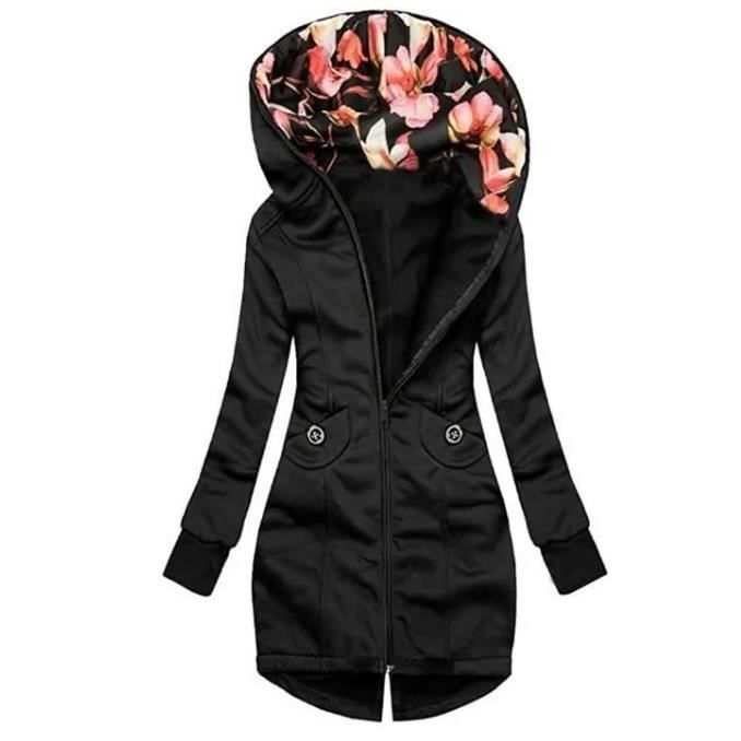 Manteau long ?� capuche chaud d'hiver, manteau taille plus mince ?� manches longues pour femmes 