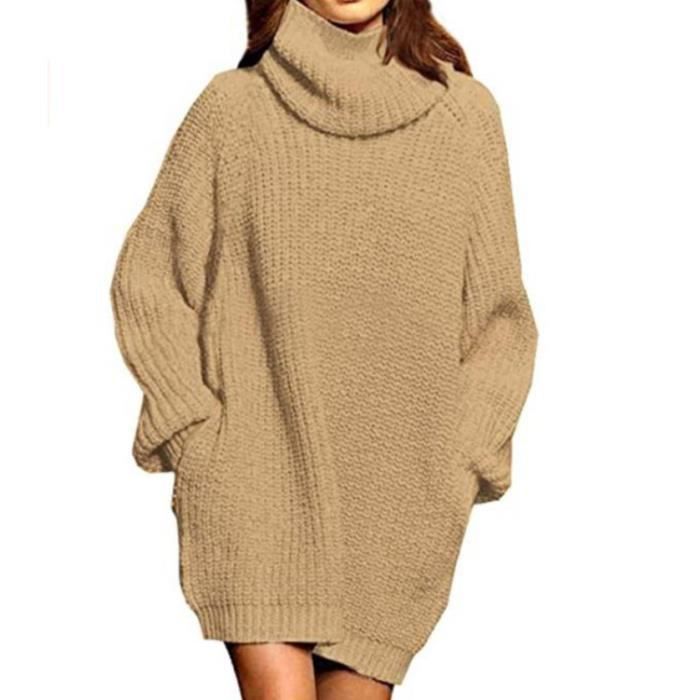 Pull Femme Hiver Oversize – Tricot Géométrique Orange, Col Haut, Confortable Et Tendance