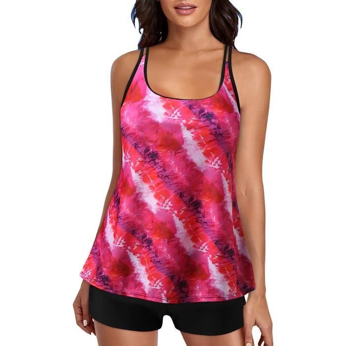 Maillot De Bain Femme 2 Pieces Shorty Tankini Grande Taille Ensemble Maillot De Bain Taille Haute