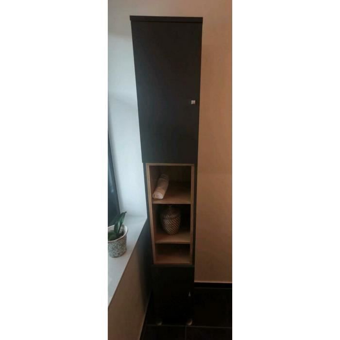 Colonne de salle de bain  anthracite / aspect chêne 30 x 200 x 30 cm (LxHxP)
