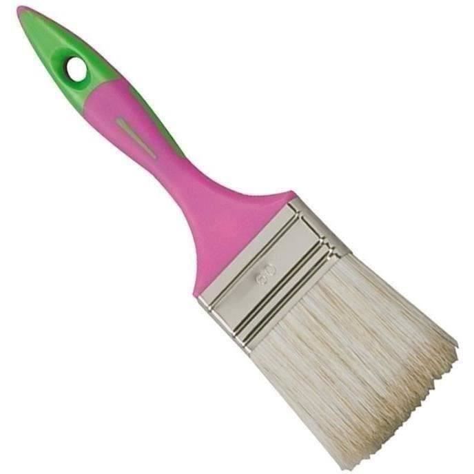 Pinceau plat OLAVI T30 en soies pures de qualité supérieure - Rose - Manche bi-matière virole acier 