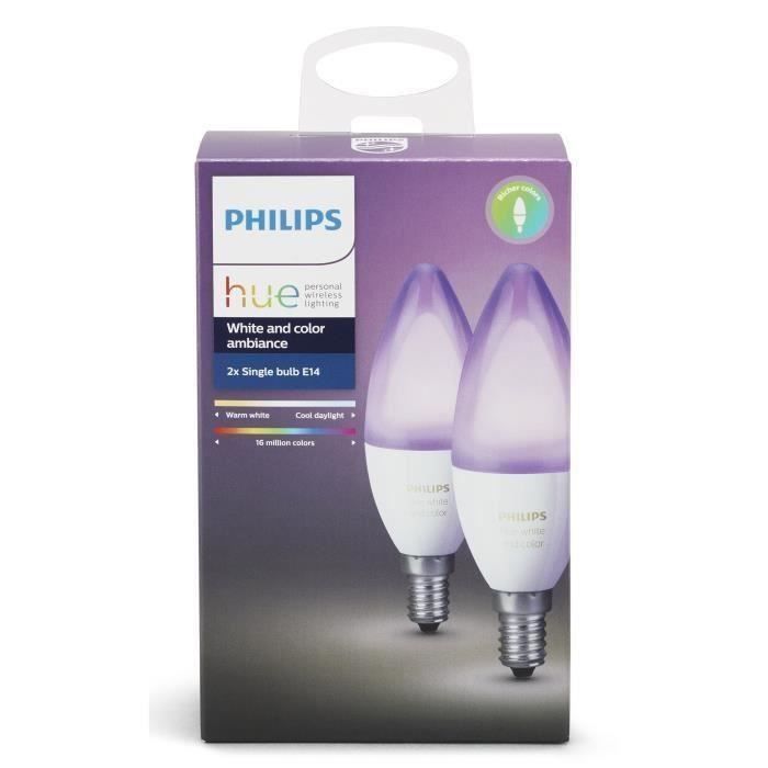 Ampoules connectées PHILIPS HUE E14 x 2 Multicolore Cdiscount Bricolage