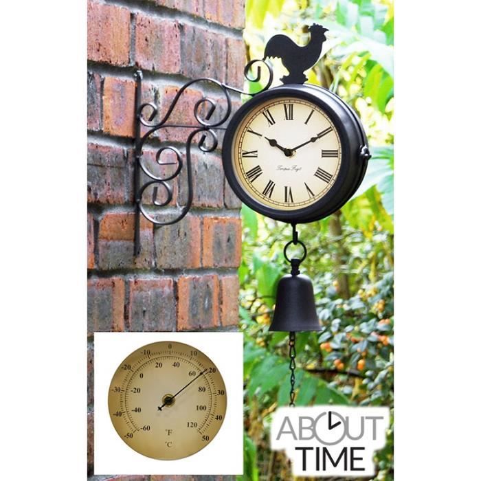 Horloge De Gare Ext rieur Avec Thermom tre Coq Et Cloche 47cm About horloge-de-gare-ext-rieur-avec-thermom-tre-coq-et-cloche-47cm-about