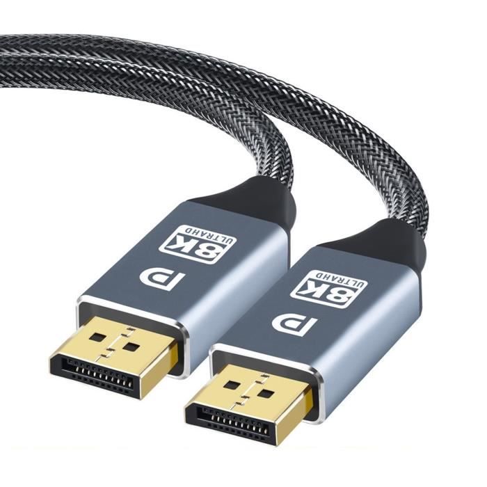 2M Câble DisplayPort 1.4 /8K 60Hz/ 4K 144Hz 165Hz HDR Coton Tressé pour Moniteur de Jeu,Carte Graphique,PC,Laptop,TV