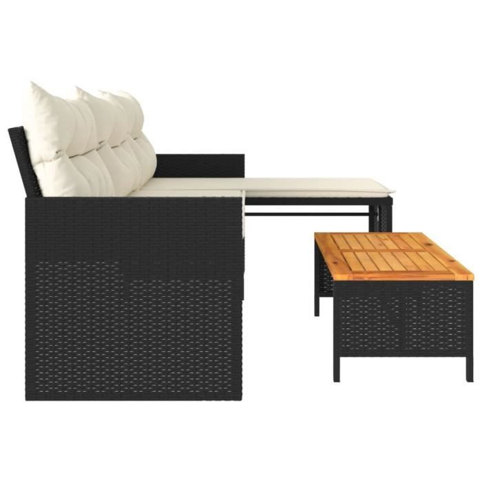 SALALIS -Canapé de jardin avec table et coussins en forme de L noir-DX10126