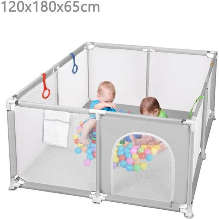 SINBIDE Parc Bébé Enfant - Parc De Jeux Lavable - 120x180x65cm GRIS - Adapté À L'intérieur Et À L'extérieur -30 Boules