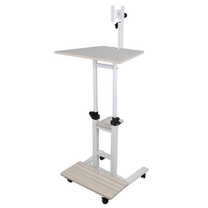 Bureau debout mobile,Bureau D'ordinateur Réglable en Hauteur,Table de Lit à Roulette,80x40x74-110 cm,Blanc - Maison