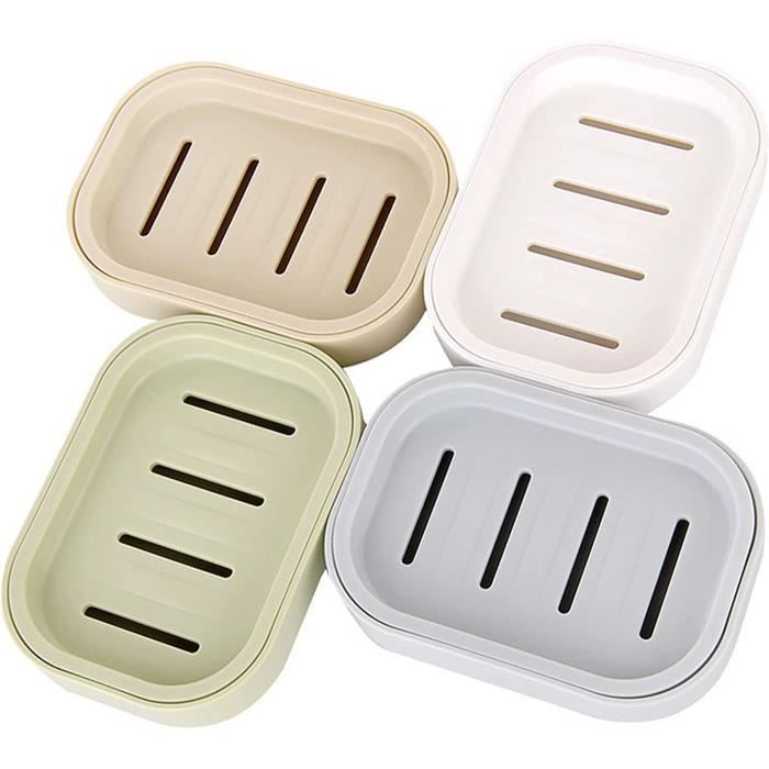 Porte Savon Rectangulaire Lot De 2 Porte-Savon Salle De Bain Avec Couvercle Et Drainage - Adhésif Inclus Pour Douche Et Évier