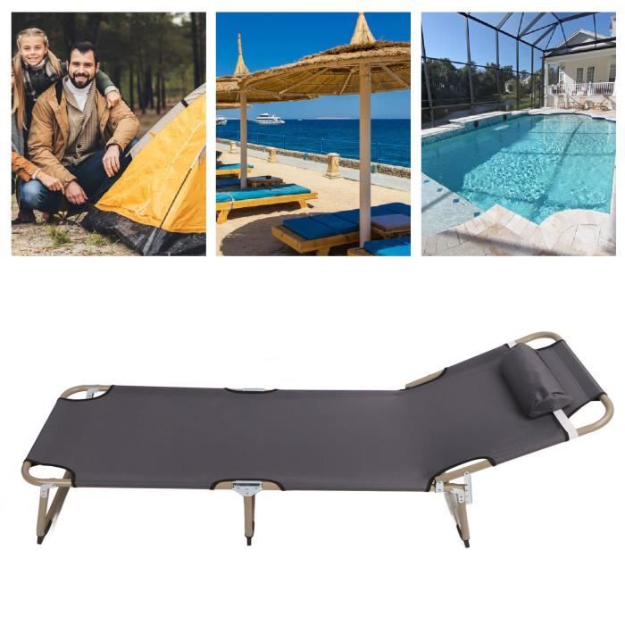 Lit De Camping Pliable Avec Matelas - Portable Et Résistant - Gris - Neuf