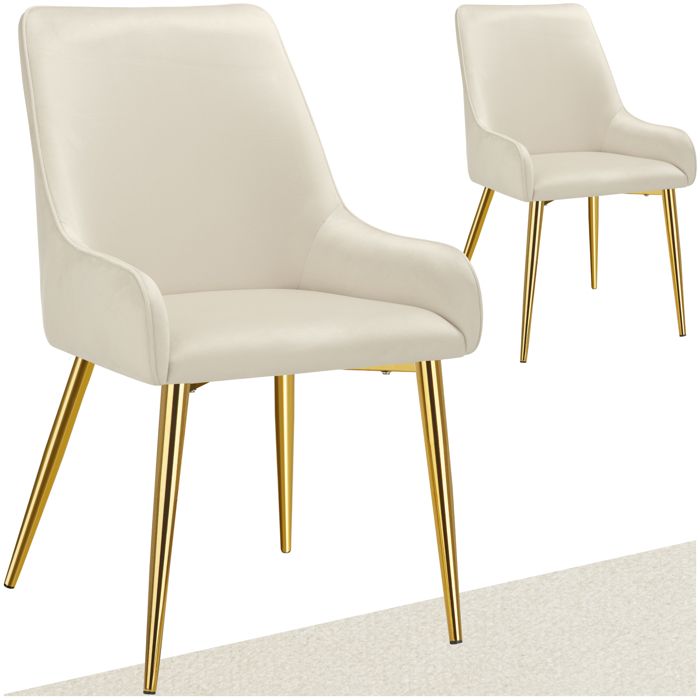 Chaise - TECTAKE - Lot de 2 fauteuils AVANE aspect velours rembourré au style scandinave ergonomique 52 x 61 x 89 cm - Beige