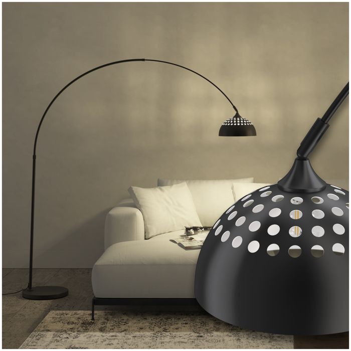 Lampadaire - TECTAKE - Lampe sur pied ARCUS au style rétro en acier arche téléscopique et abat-jour pivotant Ø 187-206 cm - Noir