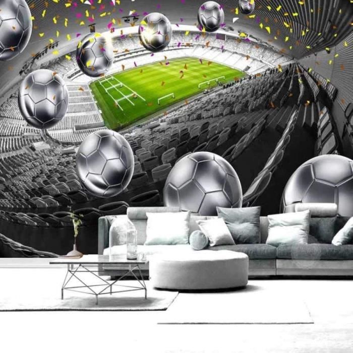 Papier Peint Intissé Terrain De Football Vert But 3D Panoramique Papier