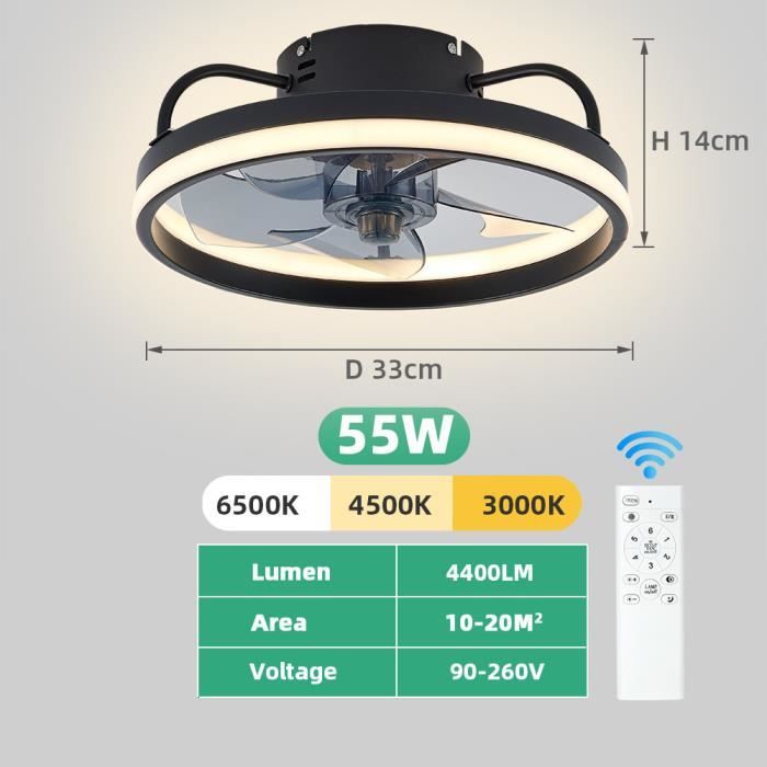 Ventilateur de Plafond - UVERBON - Modèle Silencieux - 55W - Télécommande - Lumières LED - Uverbon