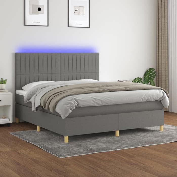 vidaXL Sommier à lattes de lit et matelas et LED Gris foncé 160x200 cm 3135606