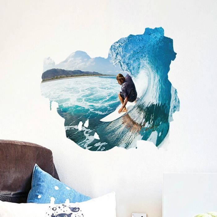 3d Surf Mur Mur De Salon Autocollant Chambre Mur Decoration Fond Achat Vente Stickers Cdiscount