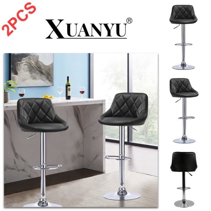 Tabourets de Bar - XUANYU - Lot de 2 - Siège Pivotant Réglable - Cuir PU - Noir
