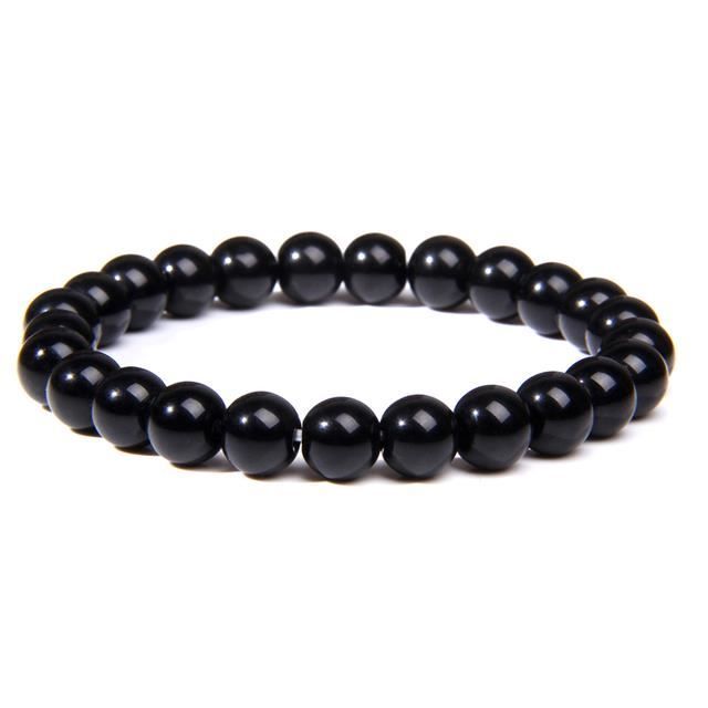 Bracelet Extensible En Pierres Naturelles Lave Et Onyx Noir Avec Breloque Hibou - 19 Cm, Unisexe - 3
