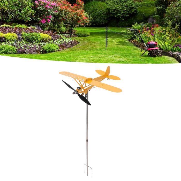 Wifehelper Piper J3 Cub Avion Girouette Pelouse Patio Girouette Indicateur Moulin à Vent Décor Cour Passionné Jardin Pour Toit Jaune Avion Girouettes