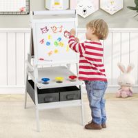 GOPLUS Tableau Pliable Enfant avec Tabouret,Hauteur Ajustable,Dossier