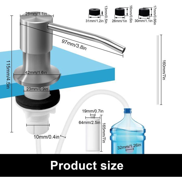 Distributeur De Savon Pour évier - Inox Et Plastique - Rond - Neuf