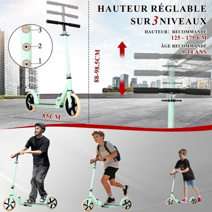 Trottinette Pour Enfants De 3 à 12 Ans, Trottinette Pliable Avec Roue Lumineuse Led 4 Hauteurs Reglables Frein A Friction Arriere 1