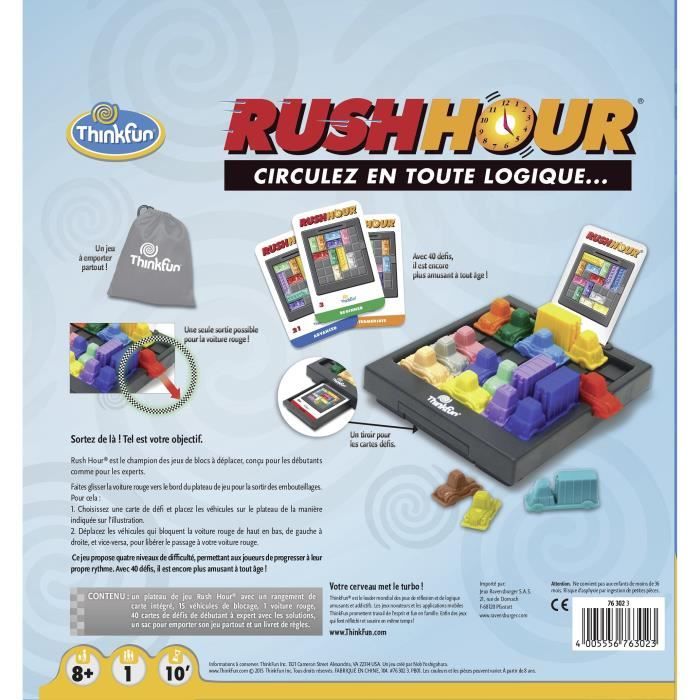 Rush Hour - Ravensburger - Casse-tête Think Fun - 40 défis 4 niveaux - A  jouer seul ou plusieurs dès 8 ans - Cdiscount Jeux - Jouets