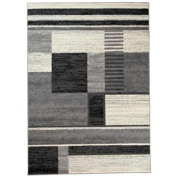 Tapis Salon Chambre Moderne Noir Gris Abstrait Fin Maya 200x300