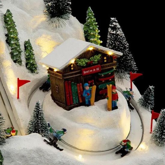 Ensemble de village de Noël Décoration de Centre de Table de Village de Noël,  Maisons Miniatures éclairées par jardin gazon - Cdiscount Maison