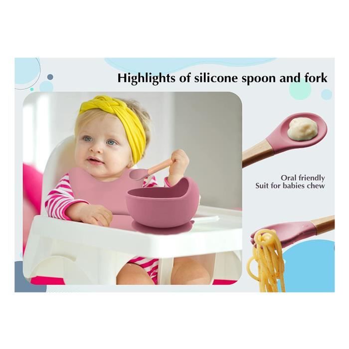 Assiette enfant en Siliconen avec ventouse, assiette bébé rose avec ventouse  et