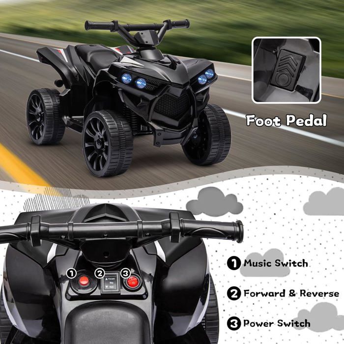 Quad Electrique pour Enfants 12V Voiture Electrique Enfant ATV avec Musique Klaxon LED, 95x55x56cm, pour Enfants 3-8 Ans blanc