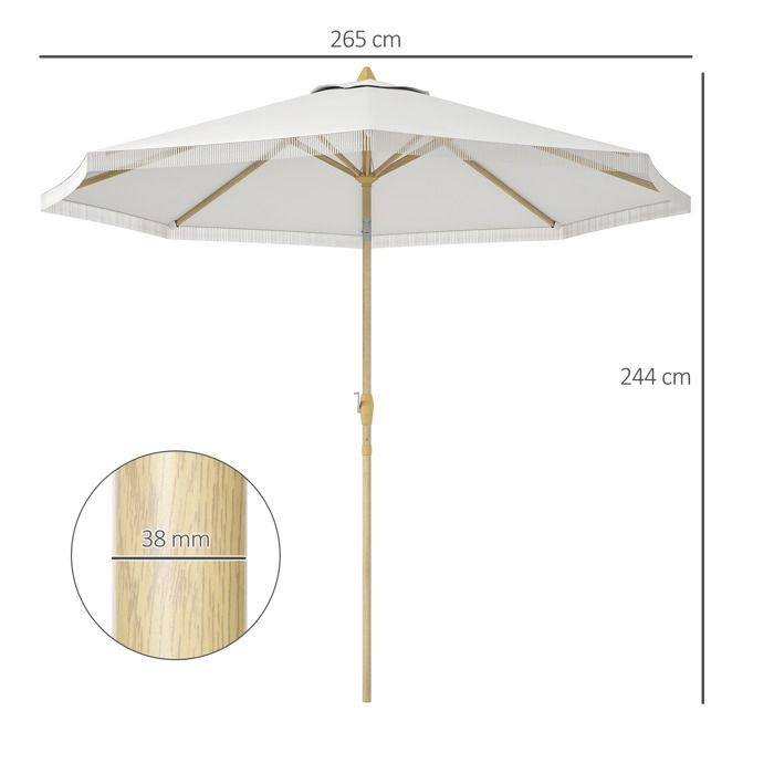 Parasol Jardin Inclinable Ø264 Cm Bohème Avec Volants – Toile Anti-UV Haute Densité Beige Chic