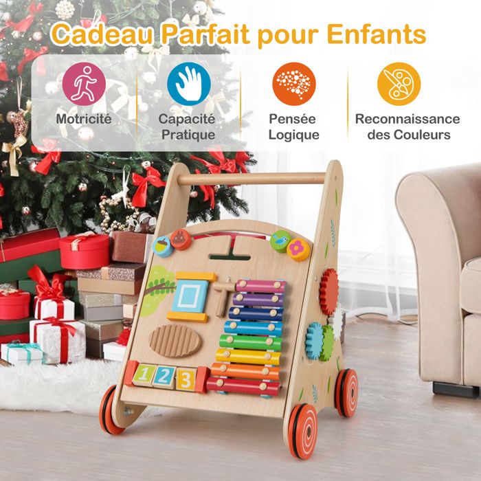 GOPLUS Chariot Marchande 30 Accessoires – Supermarché En Bois Avec Auvent – Caisse Enregistreuse – Jeu D’Imitation Éducatif – Dès 3 Ans – Multicolore