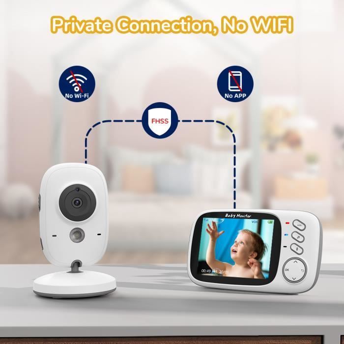 BabyPhone Vidéo Sans fil Multifonctions 3.5LCD Couleur Vidéo Audio  Bidirectionnel, Vision Nocturne,Surveillance de la Température