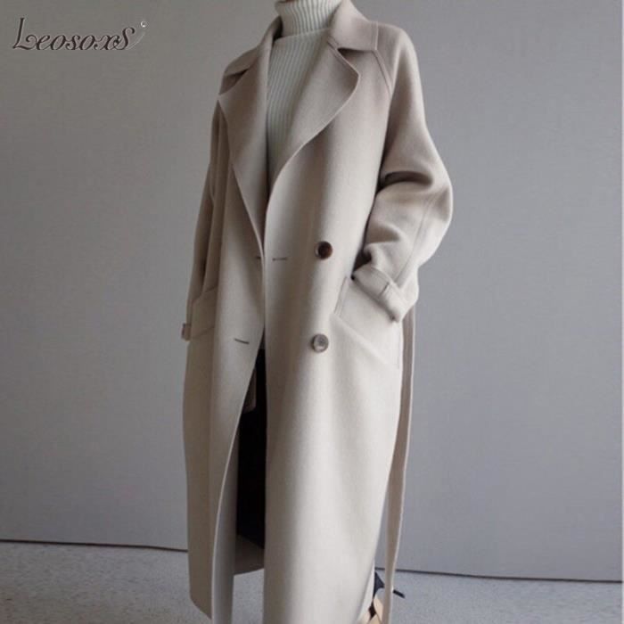 Manteau Manteau en laine m lang Beige pour femmes manteaux longs noirs Vintage minimaliste l gant manteau en Type CAMEL