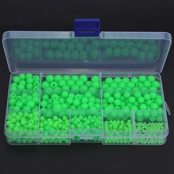 TOSSPER Perles De Pêche Luminescentes - 200pcs, 8mm, Vert Fluorescent, Caoutchouc Doux