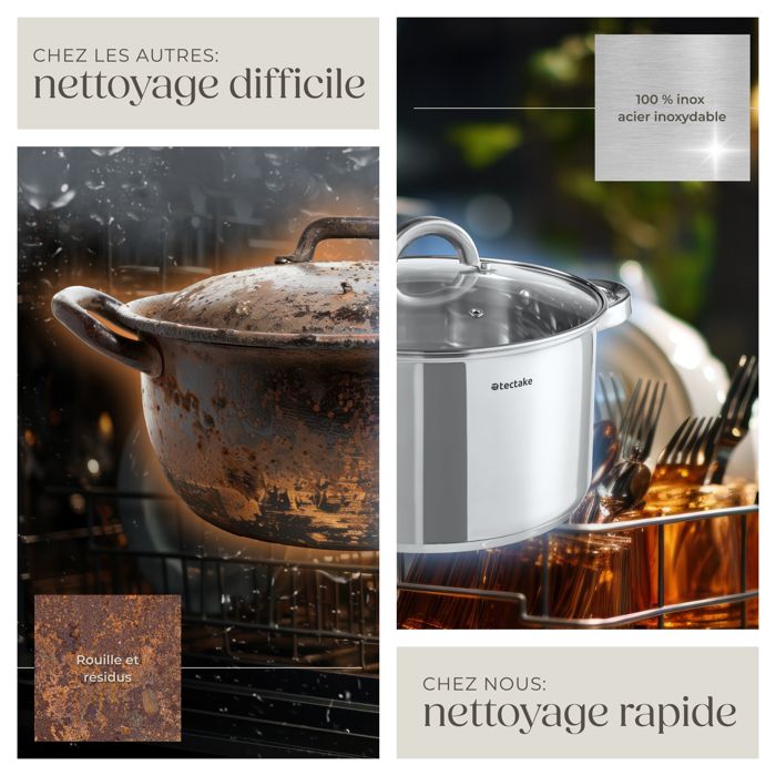 TECTAKE Batterie de cuisine 15 pièces en acier inoxydable compatible induction | Leroy Merlin