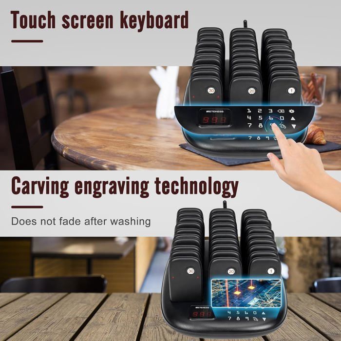 Retekess TD157 Bipeur Restaurant, 500M Bipper, 20H Écran Tactile, 16