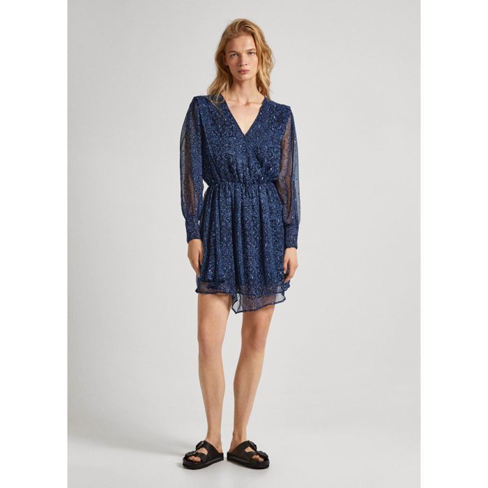Robe Pepe Jeans Anna Pour Femme - Col Rond Manches Longues Rayées - Logo Brillant