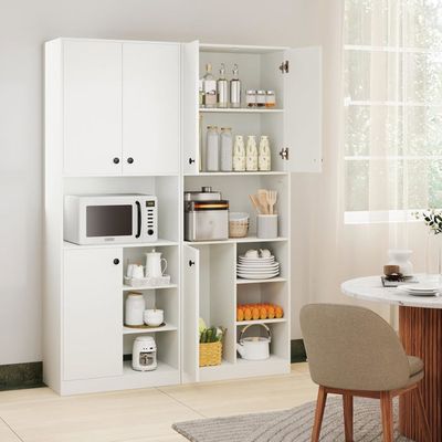 COSTWAY Armoire De Cuisine 2 Portes 16 Étagères Meuble Rangement Avec Dispositif Anti Renversement Blanc