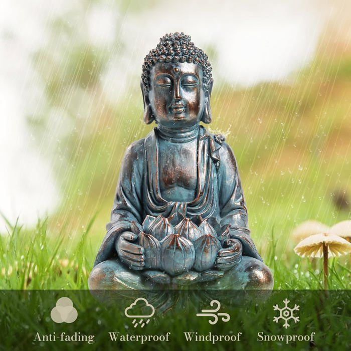 Statue Bouddha Relaxdays 70cm - Céramique Résistante Gel - Déco Jardin Zen, Intérieur