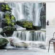 Abakuhaus Cascade Rideau de Douche, Chute d'eau avec des roches, 175 x 200 CM, Vert Noir et Blanc-0