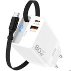 FOSMET Chargeur Rapide 80W, Multi Prise Replacement, Super Fast Charging, avec Câble Rétractable, pour iPhone/Samsung/Huawei/Galaxy