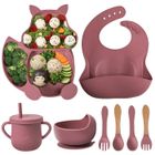 JOULLI Coffret Repas Bébé Silicone sans BPA, Ensemble de assiette pour Bébé Service de table enfants, Rose