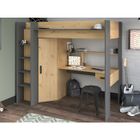 VENTE-UNIQUE Lit mezzanine avec bureau et armoire - 90 x 200 cm - Coloris : Chêne et anthracite + matelas - AUCKLAND