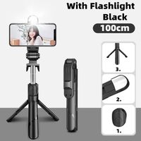 Couleur Noir Flash 100cm Perche à selfie Sans Fil Bluetooth, mini traitée pliable pour Téléphone Avecturateur