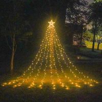 Lumières D'Arbre Suspendues, Led Pentagram Waterfall Lights Christmas Hanging Tree Lights Télécommande Solaire (Blanc Chaud)