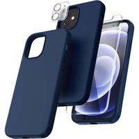 Coque Silicone TPU Pour iPhone 12 + 2 Verres Trempés Ecran et 1 Protection Caméra Arrière bleu
