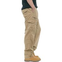 Pantalon Cargo Homme Multi Poches Regular Droit Taille Elastique Pantalon de Travail Coton Couleur Unie