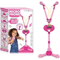 Micro Enfant sur Pied Karaoké Enfants , karaoké microphone bluetooth Avec effet d'éclairage musical, avec deux microphones rose 2