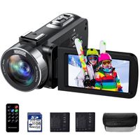 Caméscope 4K 64MP Avec Zoom 21x Et écran Rotatif - Idéal Pour Vlog YouTube, Webcam, Micro Inclus + Télécommande